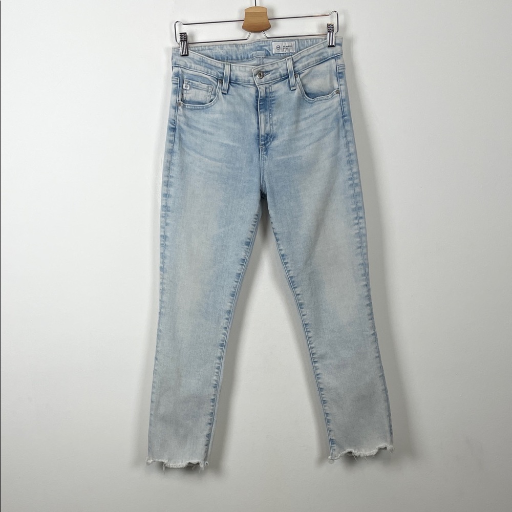 AG Los Angeles Raw Hem Ankle Straight Leg Light Blue 5 Pocket Women's 31 Jeans